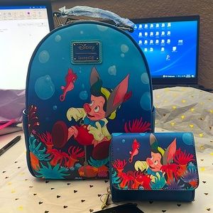 Loungefly Disney Pinocchio Underwater Mini Backpack NWT with matching wallet